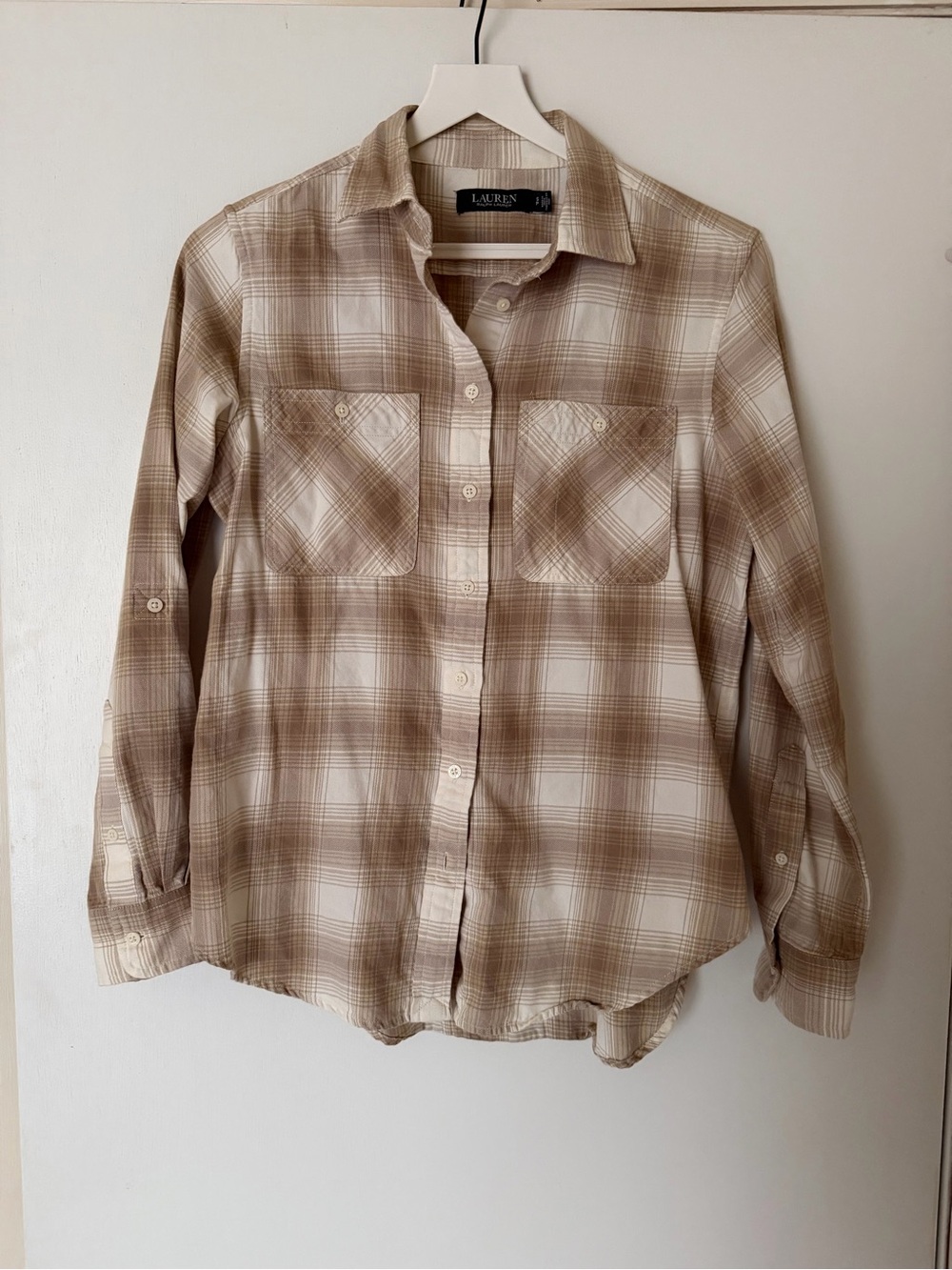 Ralph Lauren Beige Plaid Button-Down Shirt